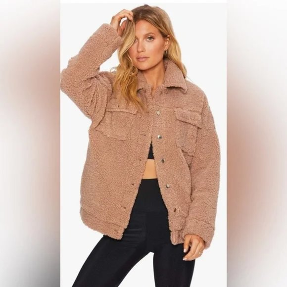 NWT $198 Beach Riot Small Sherpa Jacket Warm Taupe Tan Coat NEW - Picture 4 of 9